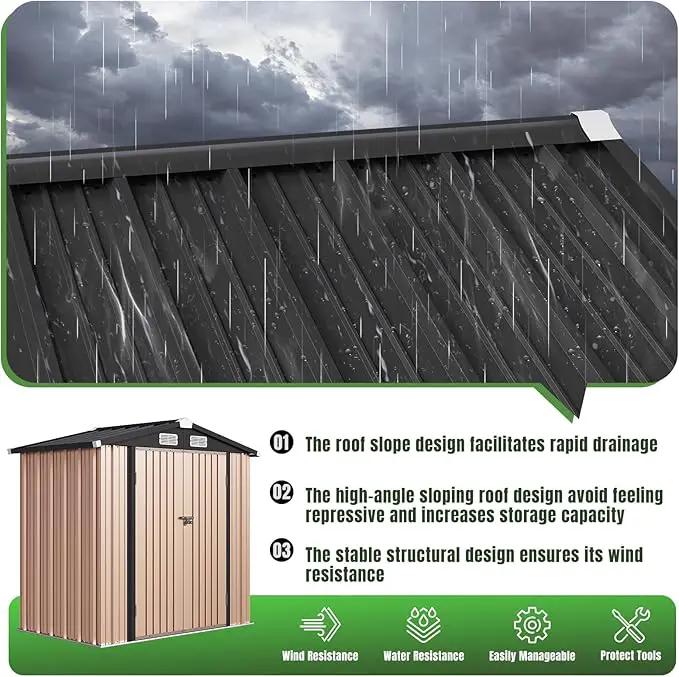 Aoxun 6'x4' Outdoor Storage Shed with Base Galvanized Steel Metal Garden Shed for Patio, Lawn & Garden(Brown, 6' x 4'W/Base) by GreenHaven Gardens