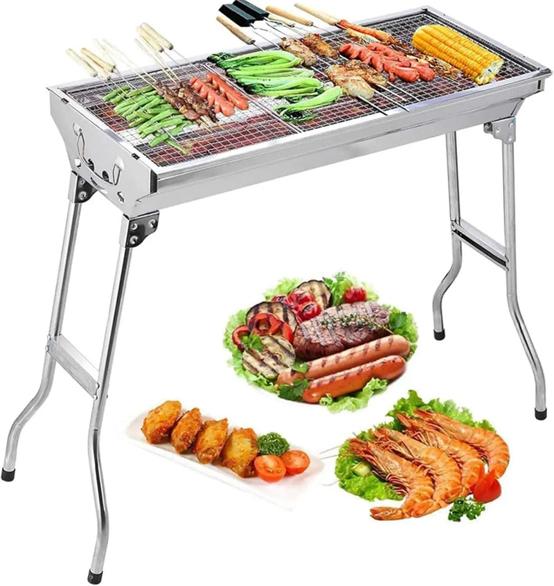 Charcoal Grill, Barbecue Grill Stainless Steel BBQ Smoker Barbecue Folding Portable for Outdoor Cooking Camping Hiking Picnics Backpacking Large by GreenHaven Gardens