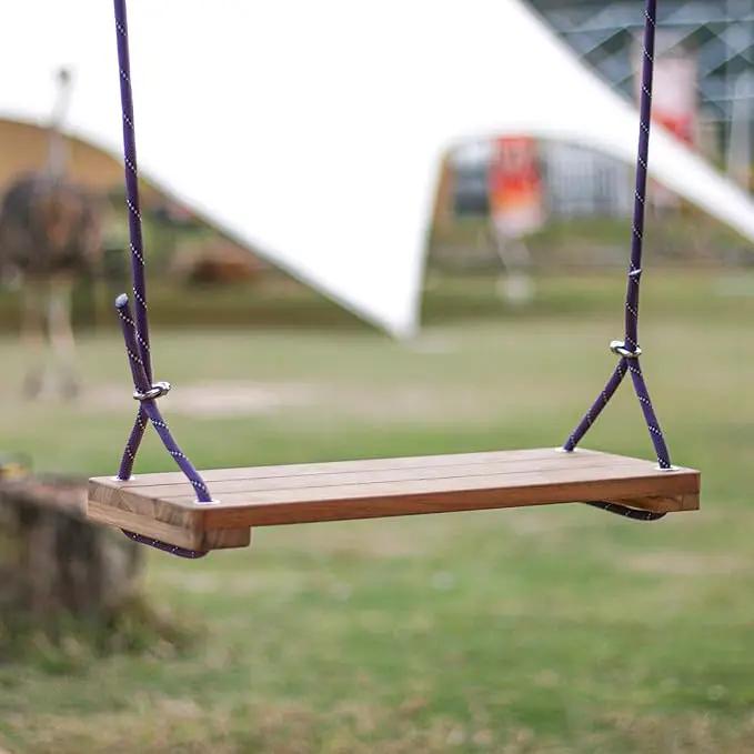 Teak Wood Swing 16.6"x7.5" - Outdoor Wooden Tree Swing Seat for Adults & Kids, Backyard Wood Swings with Height Adjustable Design by GreenHaven Gardens