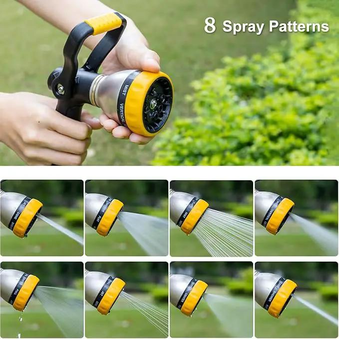 FANHAO Heavy Duty Fireman's Hose Nozzle, Metal Water Nozzle with 8 Spray Patterns, High Pressure Garden Hose Sprayer with Lever Control and Non-Slip Grip to Water Plants & Lawns, Wash Cars & Clean by GreenHaven Gardens