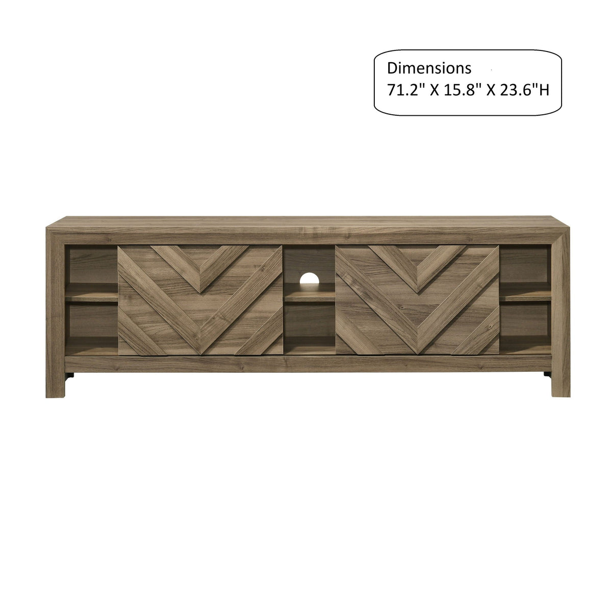 Chevron Patterned Living Room TV Stand with Sliding Doors - Light Brown, photo 2 of 4