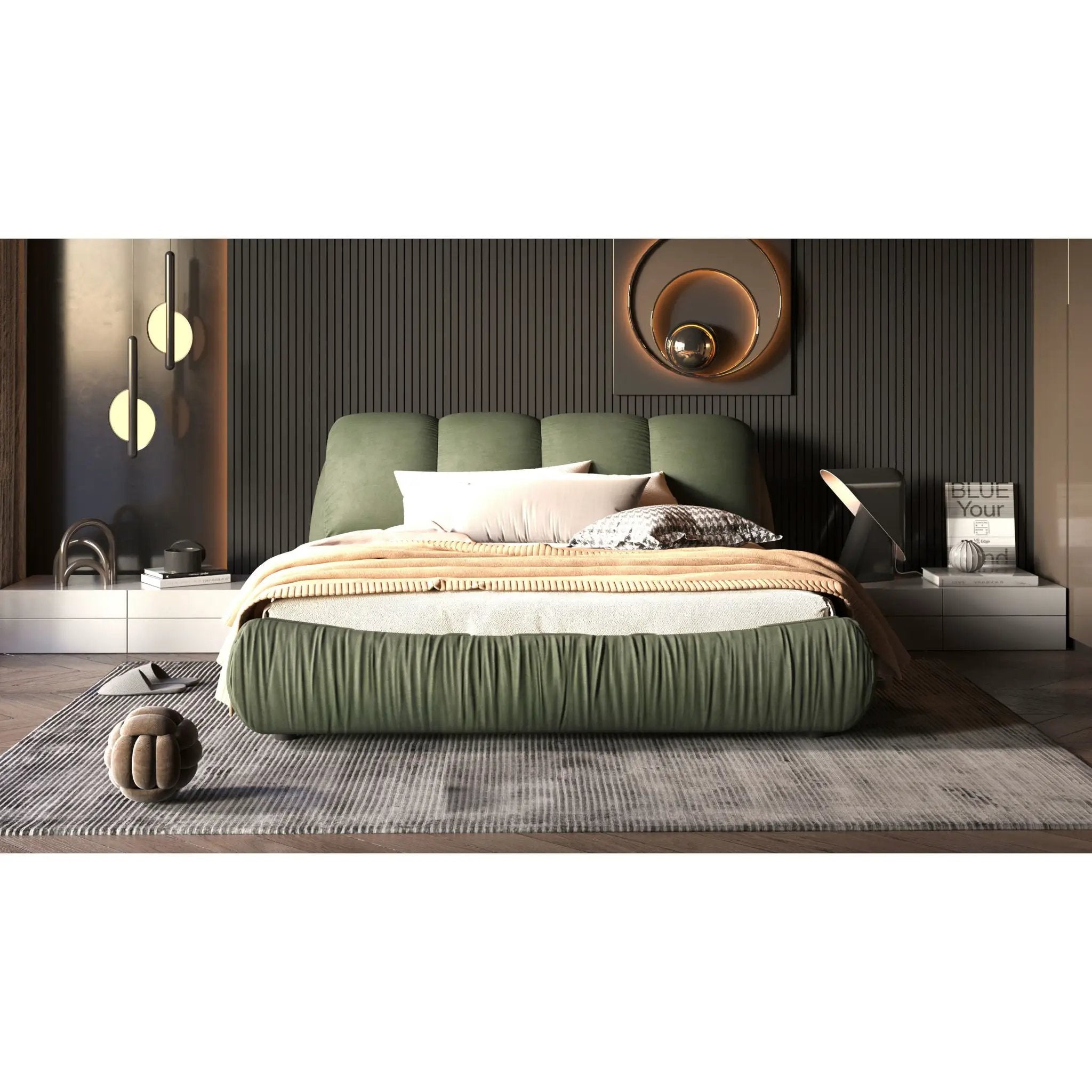 Luxury Upholstered Platform Bed With Oversized Padded Backrest And Solid Wood Frame by HouseOfZazla