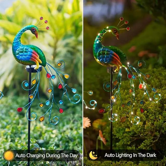 VEWOGARDEN 2 Pack Solar Stake Lights Outdoor Waterproof Metal Peacock Solar Lights for Yard Garden Patio Pathway Walkway, Green by GreenHaven Gardens