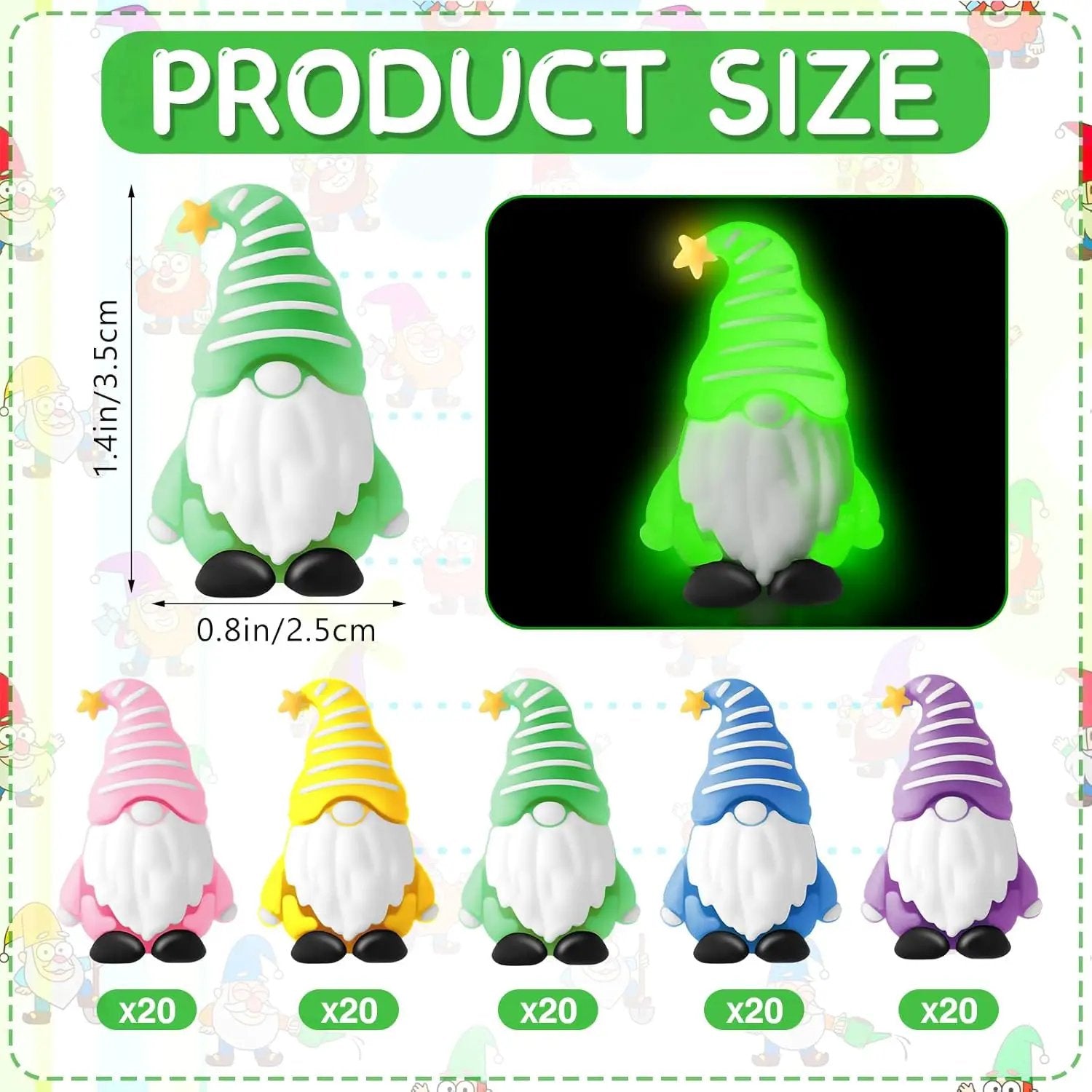 100 Pcs Luminous Mini Gnomes Figurines Fairy Glow in Dark Garden Miniature Gnome Figurines Decor Funny Poses Garden Yard Home Patio Lawn Backyard Hide See DIY Craft by GreenHaven Gardens