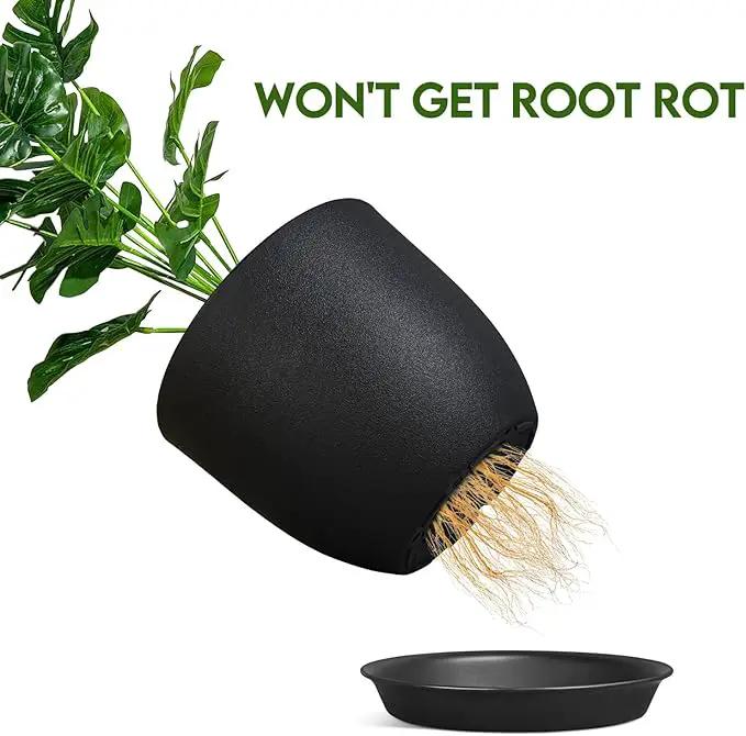 Plant Pots 8 Inch Set of 2, Flower Pots with Multi Mesh Drainage Holes, Planters for Indoor Outdoor Garden Plants and Flowers (Black) by GreenHaven Gardens