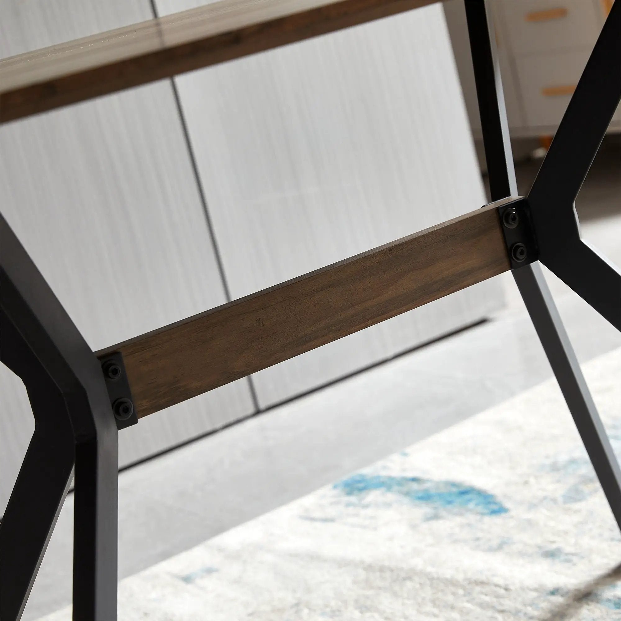 Modern Minimalist Style Dining Table MDF Wooden Top Metal Shelf Metal Heat Transfer Legs Leveling Feet For Dining Room Kitchen Office Table - Walnut / Black by Unique Piece Furniture