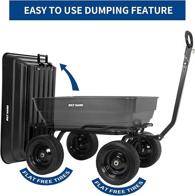 BILT HARD Poly Garden Dump Cart 1200 lbs with No Flat Tires, Quick Release, 2-in-1 Convertible Handle, 7 Cu Ft Dump Wagon Heavy Duty for Yard, Outdoor by GreenHaven Gardens