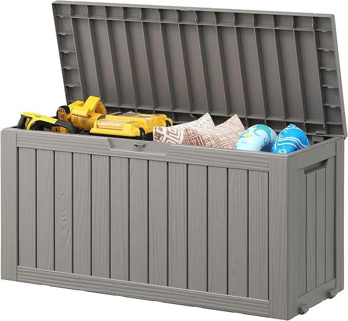 NUNU LAB 75 Gallon Outdoor Storage Box,Resin Large Sturdy Deck Box, Backyard Outside Storage Box Waterproof with Double Wall Panels,Garden Box,Package Delivery Outdoor Hose Storage Bin by GreenHaven Gardens