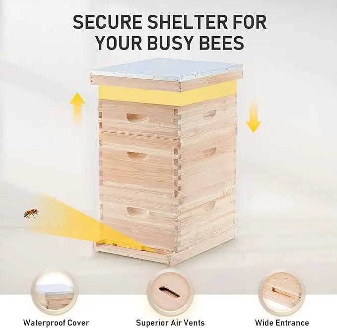 CREWORKS Bee Hive Boxes Starter Kit, 3 Layer Bee House Langstroth Beehive for Bees Keeping, Beekeeping Supplies with Plastic Queen Excluder and Nails (10 Medium and 20 Deep Frames) by GreenHaven Gardens