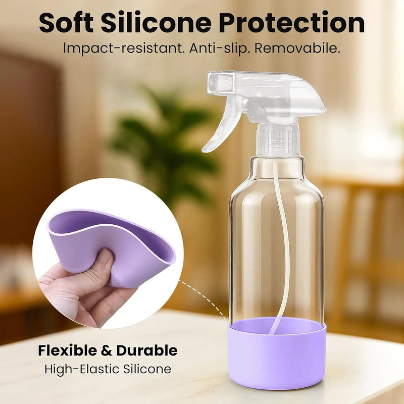 Glass Spray Bottles with Silicone Sleeve 16.9oz 2 Pack Empty Spray Bottle for Hair Mist/Stream Spraying for Cleaning Solutions, Plants, Essential Oils (clear-sblue&purple) by GreenHaven Gardens