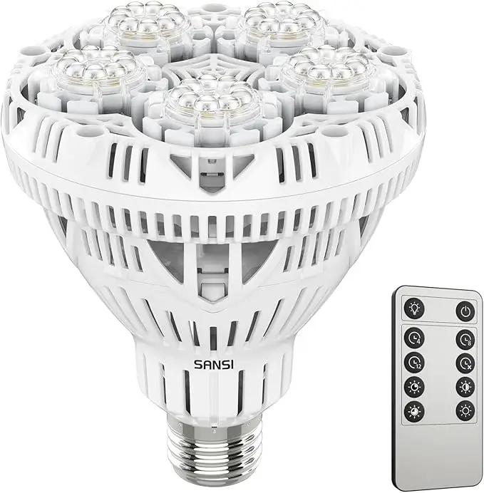 SANSI Dimmable Grow Light Bulb Full Spectrum, High PPFD 30W Grow Bulb (450 Watt Equiv) with Remote, Auto On Off Timing 4 8 12 Hrs, Energy Saving Plant Light Bulb with E26 Base for Indoor Plants by GreenHaven Gardens