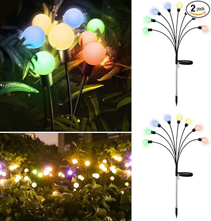 Solar Firefly Lights 2 Pack 16 LED Lights 2 Lighting Modes for Garden,Patio and Yard Solar-Powered LED Lights (Multi-Colored, 2) by GreenHaven Gardens