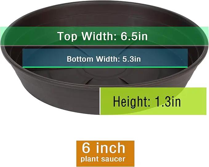 Plant Saucer 6 Inch 4 Pack 6 8 10 12 14 16 18 20 25, Plastic Plant Trays for Pots，Extra-Deep Plant Water Dray Tray, Bird Bath Bowl, Heavy Flower Plant saucers Indoors and Outdoor No Holes 6in-4 brown by GreenHaven Gardens