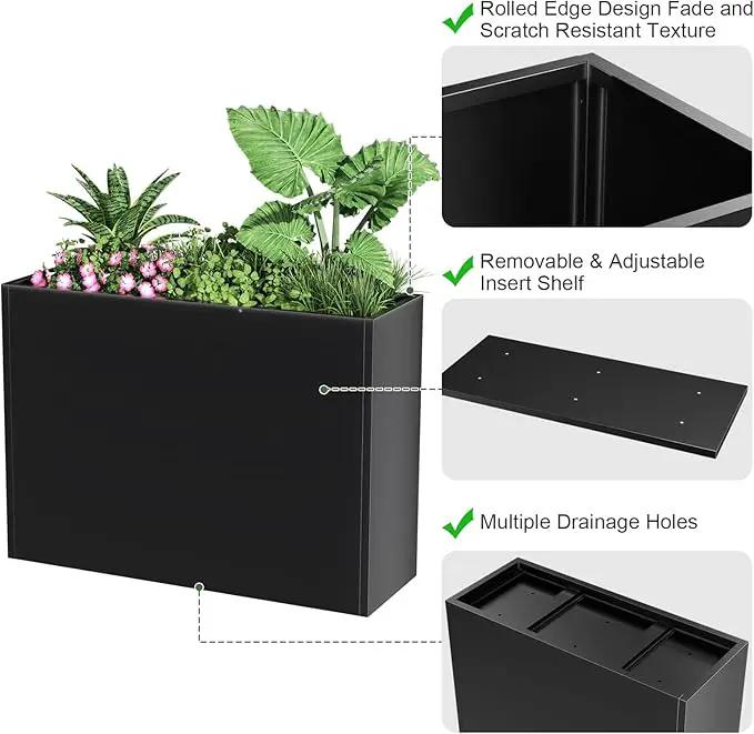Tall Metal Cube Planter for Outdoor Plants 30" L x 12" W x 24" H, Heavy Duty Steel Large Planter Box with Removable Insert Shelf, Modern Décor for Tall Plants, Trees, Flowers (Black) by GreenHaven Gardens