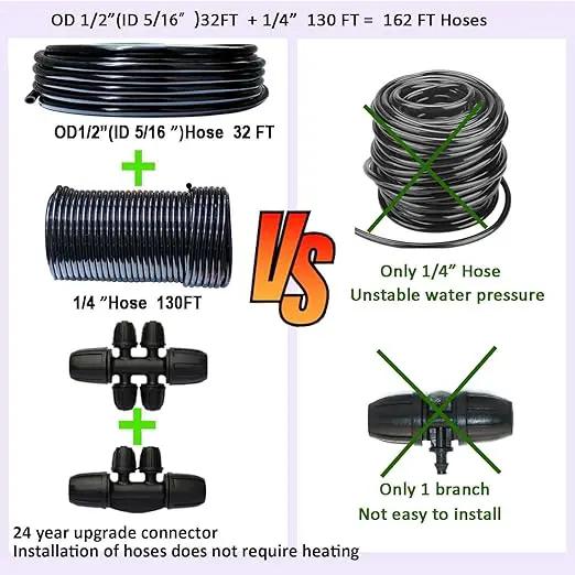 Drip Irrigation System with Water Timer 162ft Drip Irrigation Kit 5/16“ID and 1/4 Inch Pipe Auto Watering System for Garden Adjustable Spray, for Greenhouse, Garden, Lawn, Potted Plants Black by GreenHaven Gardens