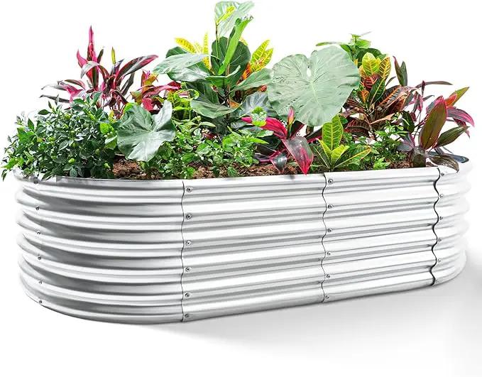 Land Guard 6x3x1.5ft Galvanized Raised Garden Bed Kit, Metal Planter Boxes Outdoor, Oval Metal Raised Garden Bed for Vegetables, Flowers (Silver) by GreenHaven Gardens