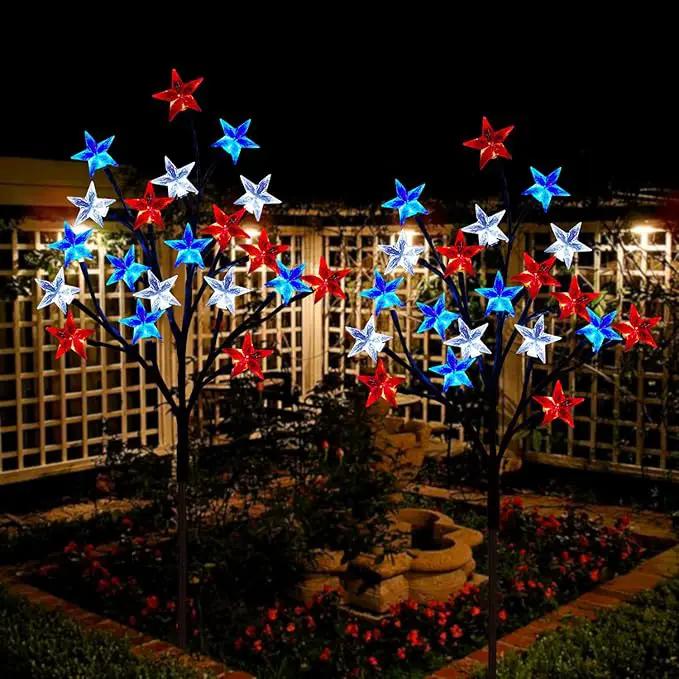 Solar 4th of July Decorations Outdoor Lights, 4-in-1 8 Modes Red White and Blue Star Stake Lights, Waterproof Solar Patriotic Decorations Outdoor for Fouth of July Memorial Day Yard Pathway Grave by GreenHaven Gardens