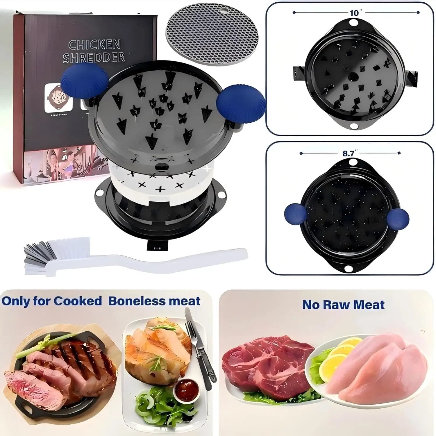 Chicken Shredder Meat Shredder Tool Twist Chicken Breast Shredder Large-Shredding Tools Chicken Breast, Pulled Pork, Beef with Stainless Steel Spikes (Blue&Black) by GreenHaven Gardens