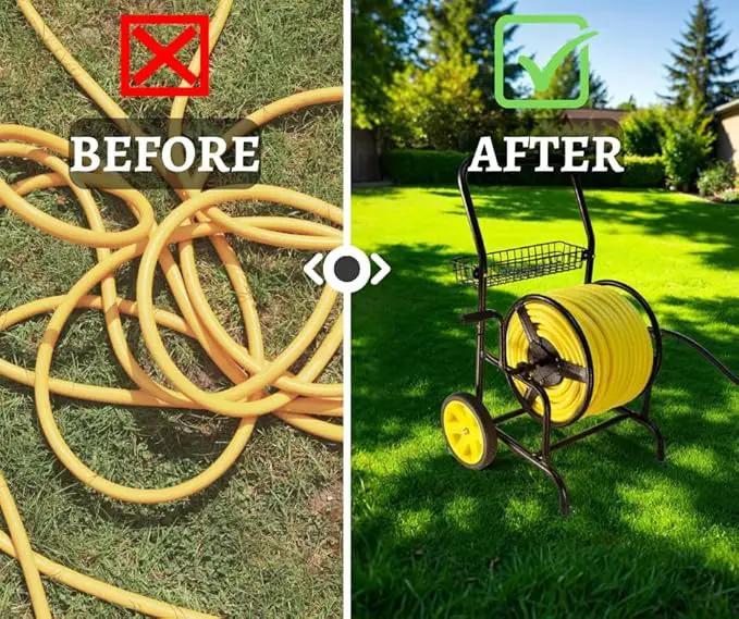 Heavy Duty Hose Cart with Wheels – Garden Hose Holder, Hose Reels for Outside, Metal Hose Reel Cart, 200ft Capacity by GreenHaven Gardens
