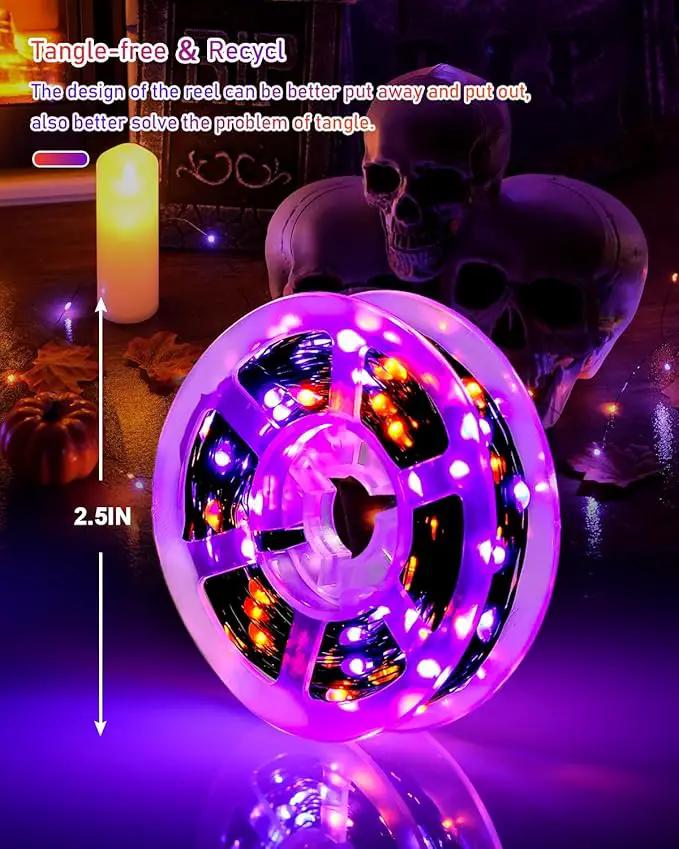 JMEXSUSS 2 Pack Solar Halloween Lights, Total 66FT 200 LED Orange and Purple Halloween Lights Outdoor Waterproof, 8 Mode Black Wire Solar String Lights for Tree Yard Spooky Party Halloween Decorations by GreenHaven Gardens