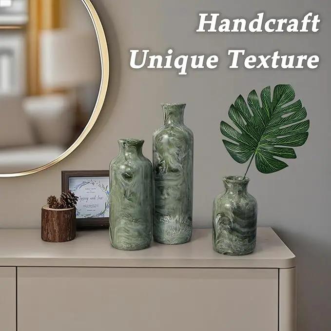 Resin 3 Piece Vase Set, Farmhouse Decor, Home Decorative Vase, Vases for Your Kitchen, Bedroom, Office, Living Room, Bathroom, & Shelf Centerpiece Table Decorations, Green by GreenHaven Gardens