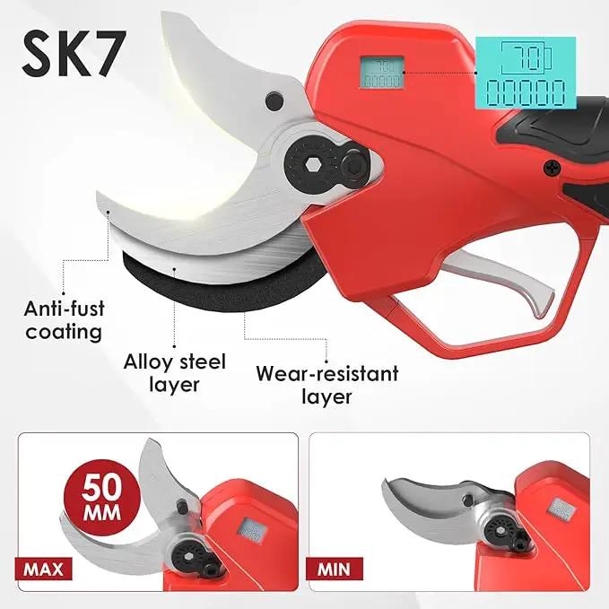 Electric Pruning Shears with Telescopic Rod, 50mm 1.96" Cutting Diameter Cordless Pruner with 2 Rechargeable Batteries, Tree Branch Cutter with SK7 Blade for Gardening Pruning by GreenHaven Gardens