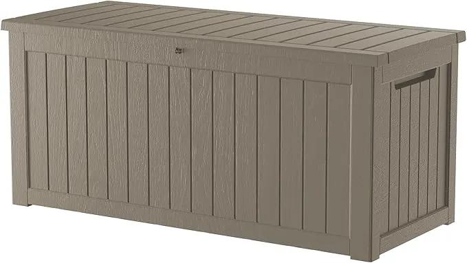 270 Gallon Outdoor Storage Box Patio Deck Box Waterproof, Resin Lockable Outside Large Storage Bin for Pool Cushion Furniture, Garden Tools UV-Resistant, Grey by GreenHaven Gardens