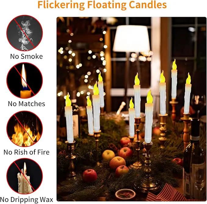 12pcs Floating Candles with Wand, Magic Hanging Candles, Flameless Candles with Magic Wand Remote, Battery Operated Hanging Window Candle, 6.1" LED Electric Candles for Christmas Halloween Decorations by GreenHaven Gardens
