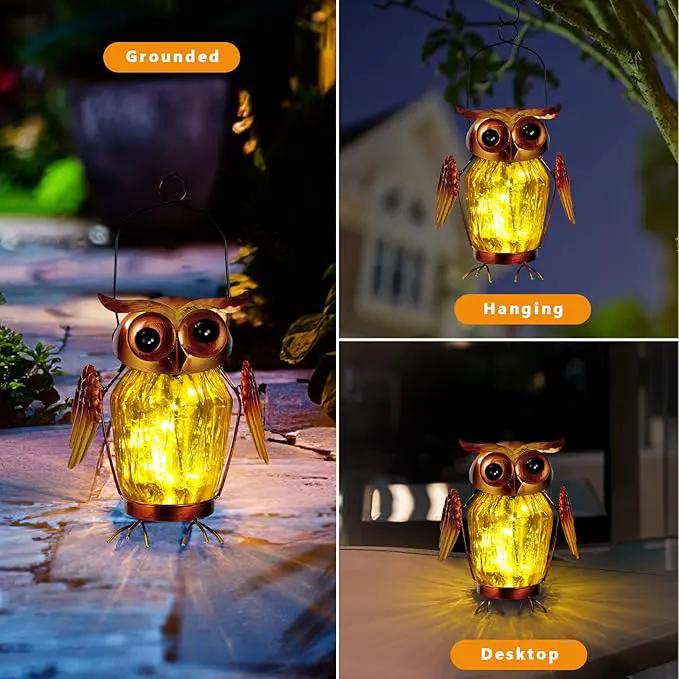 2 Pack Hanging Solar Lantern, Owl Solar Lanterns Outdoor Waterproof LED Glass Jar Lights for Garden Yard Tree Table Xmas Metal Decoration Lanterns by GreenHaven Gardens