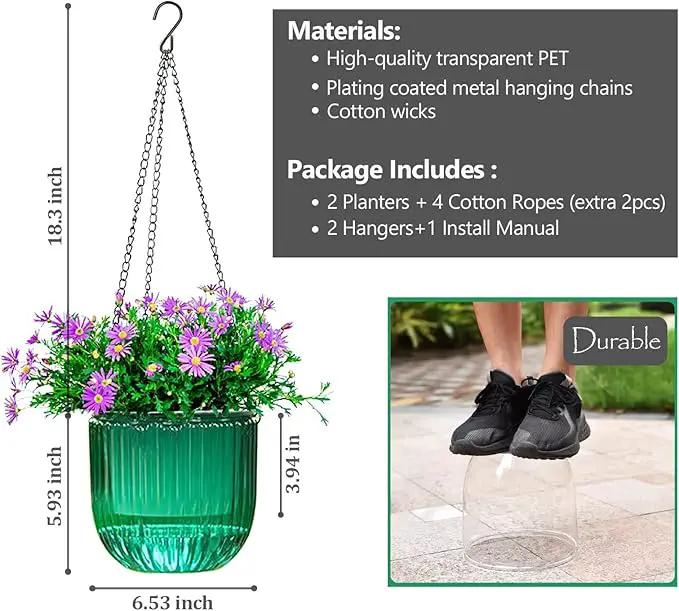 6.5 Inch 2 Pcs Self Watering Hanging Planter Indoor Plant Pots Drainage Holes, Outdoor Hanging Planters Flower Pot Basket, Visible Water Level, Plant Hanger Home Decor, Gardening by GreenHaven Gardens