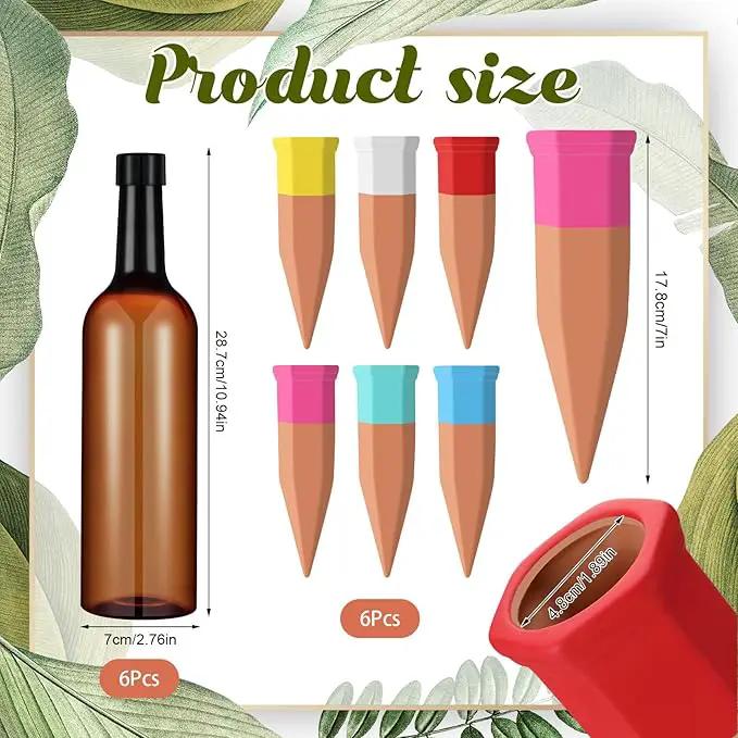 6 Sets Plant Watering Devices Include Terracotta Self Watering Spikes and 26 oz Plastic Bottles, Slow Release Vacation Insert Automatic Plant Waterer Device (Brown and Mixed Color) by GreenHaven Gardens