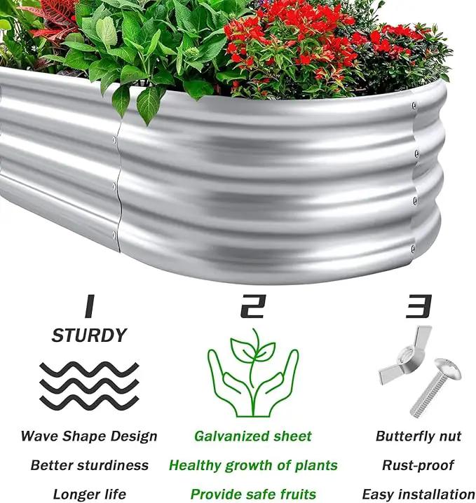 Galvanized Raised Garden Beds, 8x2x1ft Outdoor Raised Garden Boxes, Oval Large Bottomless Metal Elevated Garden Bed Planter Box for Vegetables, Fruits, Flower by GreenHaven Gardens