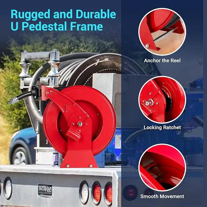 Fuel Hose Reel, 3/4" x 50FT Retractable Diesel Hose Reel, 300 PSI Industrial Heavy Duty Auto Swivel Rewind Hose Holder Reels, for Vehicle Tank Truck Trailer Ship by GreenHaven Gardens