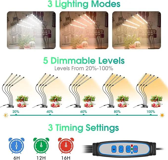 Wolezek Grow Lights for Indoor Plants, 80 LED 4 Heads Full Spectrum Grow Light with Clip, Plant Light with 5000K 3000K 660nm LED Chips, Auto Timer 6 12 16 Hrs, Grow Lamp for Seed Starting by GreenHaven Gardens