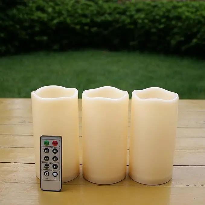 iZAN 3-Pack Outdoor Flameless LED Battery Operated Candles with Remote Waterproof Flickering Electric Pillar Candles for Halloween Chirstmas Home Wedding Party Festival Décor Long Battery Life 3”x6” by GreenHaven Gardens