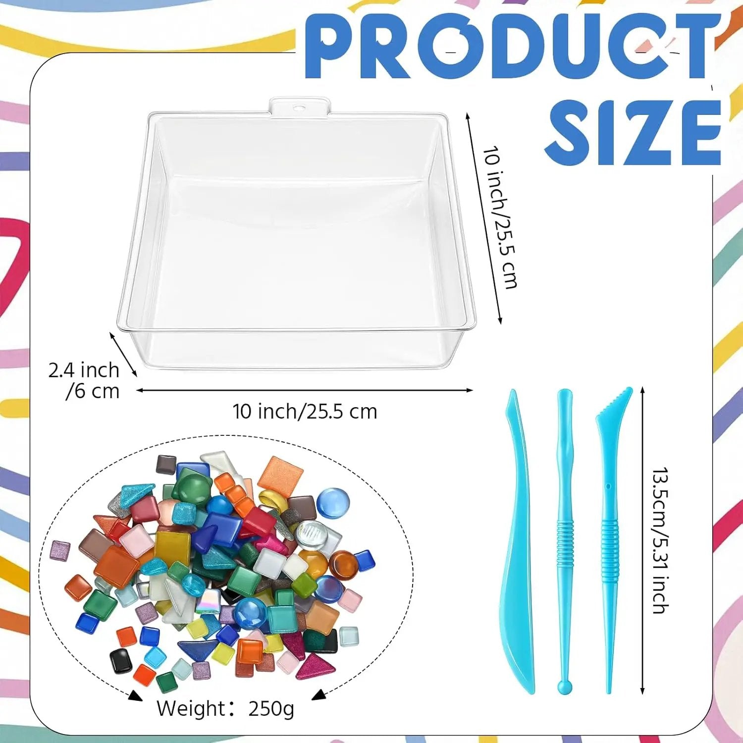 LOYIM 24 Pcs Stepping Stone Kit Includes Concrete Mold, Mosaic Tiles and Carving Tools, DIY Craft Handmade Stepping Stone Kit for Kids, Family, Garden Outdoor Decor, No Concrete Mix (Square,10 Inch) by GreenHaven Gardens