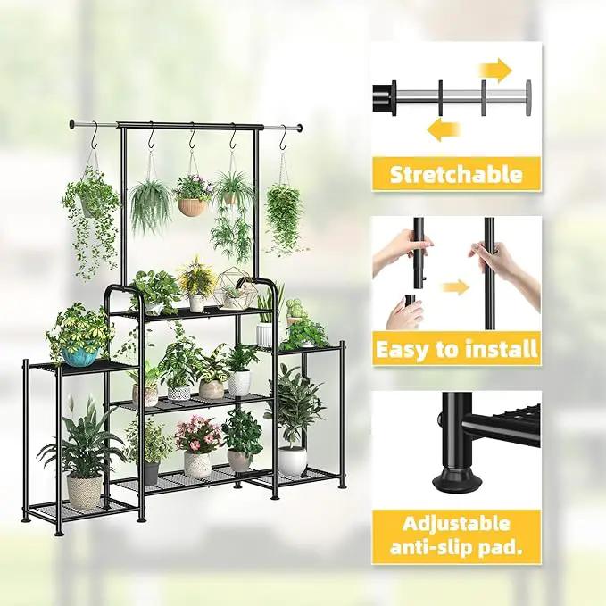 Simple Trending Plant Stand Indoor Outdoor, Metal 3 Tier Tall Hanging Plant Shelf for Multiple Flower Planter Large Heavy Duty Ladder Plant Holder for Garden, Black by GreenHaven Gardens