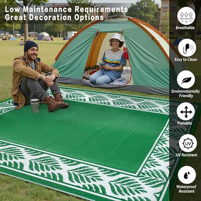 8x10 Patio Waterproof Outdoor Rug Outrside Camping Carpet RV Area Rug Reversible Green Rugs for Deck Entryance Porch Picnic Balcony Beach by GreenHaven Gardens