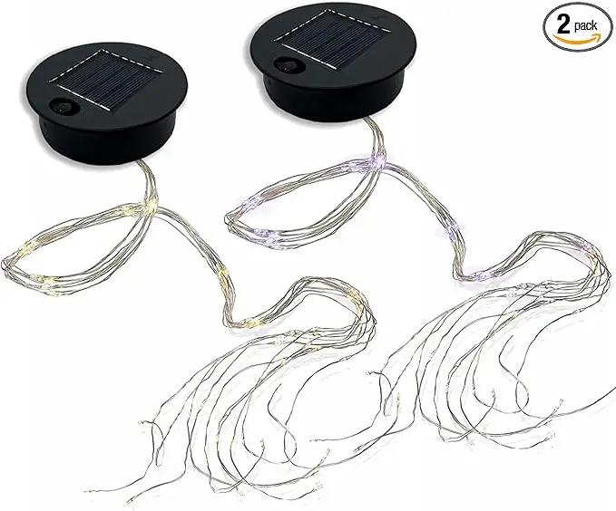 2 Pack Solar Watering Can String Lights Replacement Top - Round Solar Panel Outdoor Waterproof 32 Ft LED Copper Wire Hanging Lanterns Solar Lantern Battery Box Replacement Accessories(Warm/Cold) by GreenHaven Gardens