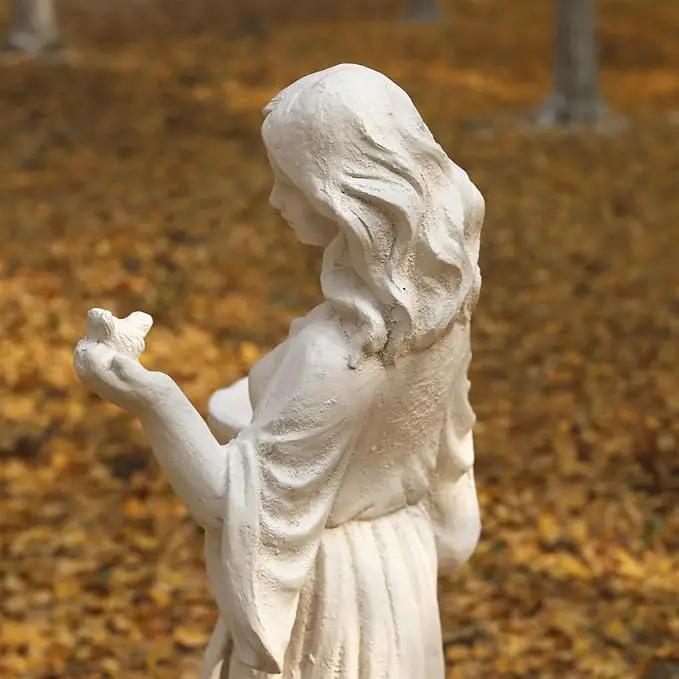 Garden Outdoor Nymph Statue Girl Maid Statue 40 Inch with Birdbath Bird Bath Bowl Magnesium Oxide Sculpture Patio Yard Lawn Decor Ivory by GreenHaven Gardens