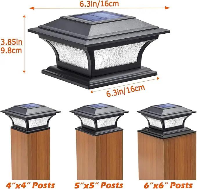 SIEDiNLAR Solar Post Cap Lights Outdoor Glass LED Fence Deck Light 2 Modes for 4x4 5x5 6x6 Wooden Vinyl Posts Patio Garden Decoration Warm White/Cool White Lighting Black (6 Pack) by GreenHaven Gardens
