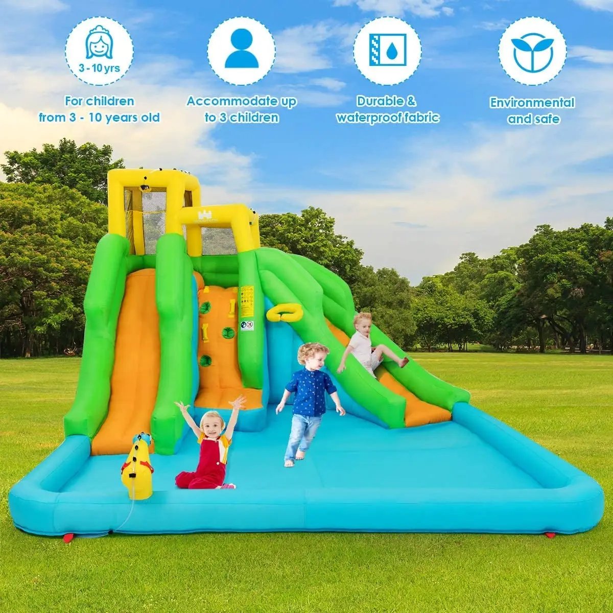 Inflatable Water Park Bounce House with Climbing Wall without Blower by DirectDeals
