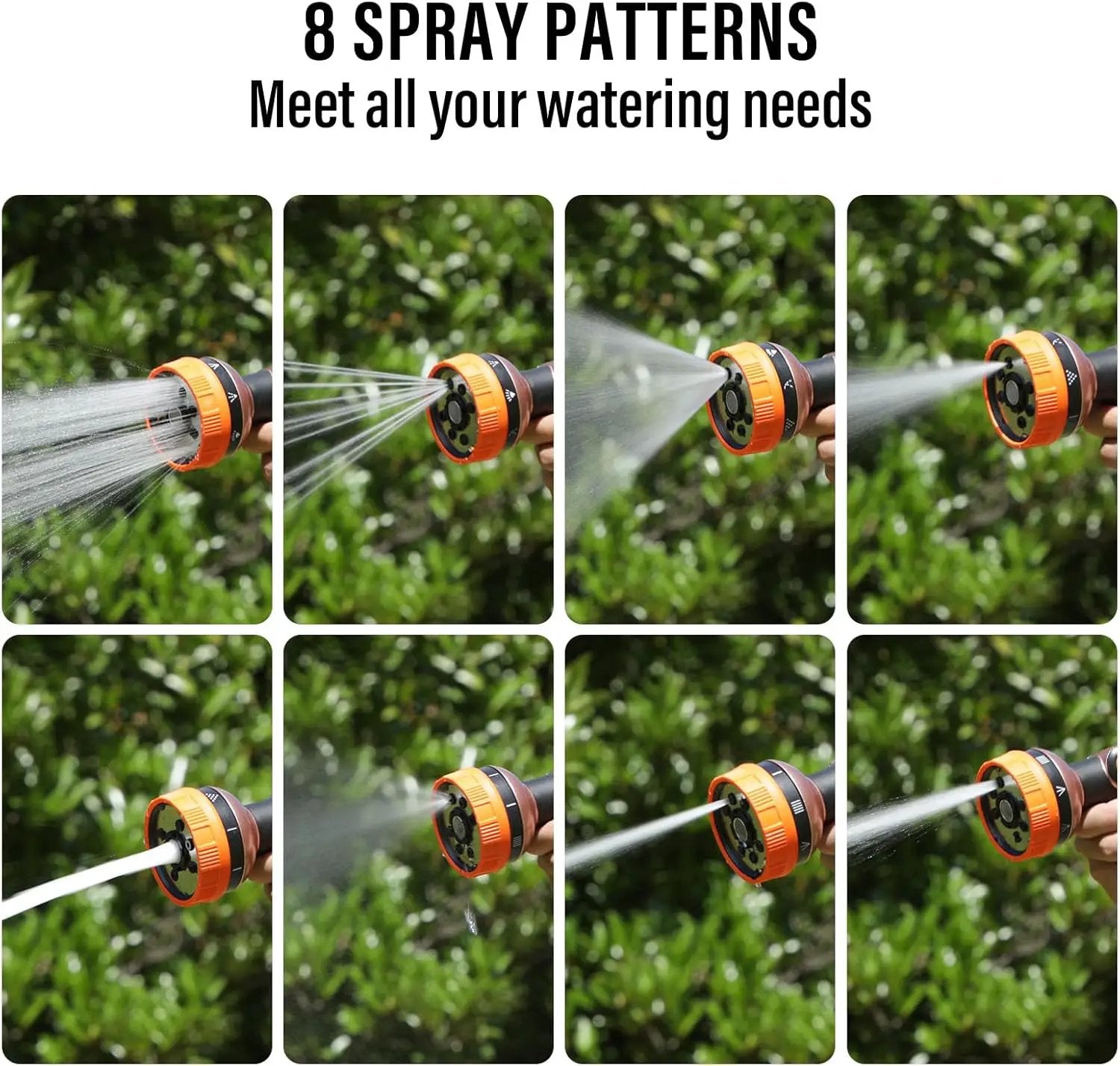 Heavy Duty Garden Hose Spray Nozzle, Metal Water Hose Nozzle with 8 Spray Patterns, High Pressure Hose Nozzle with Thumb Control On Off Valve for Lawn Watering, Car Washing, Pets Showering by GreenHaven Gardens