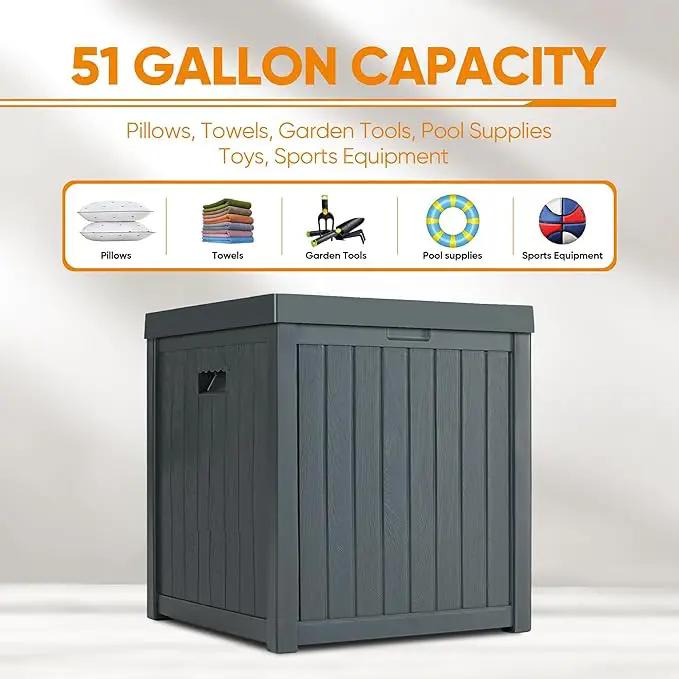 51 Gallon Resin Deck Box, Outdoor Storage Box Waterproof for Patio, Garden, Pool, and Deck, Storage Solution for Cushions, Tools, Delivery Packages, Grey by GreenHaven Gardens