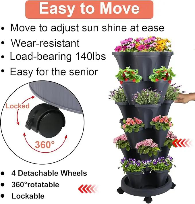 Vertical Planter 6 Tier Stackable Planters Garden Planters Strawberry Herb Flower and Vegetable Planter Indoor Outdoor Gardening Pots with Removable Wheels and Tools by GreenHaven Gardens