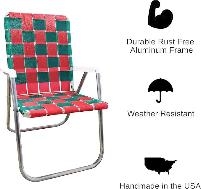 Lawn Chair USA Folding Aluminum Outdoor Patio Lawn Chair | Heavy-Duty Webbed Chairs for Camping, Sports, Beach, Yard & Tailgating | Lightweight Portable | Classic - Christmas Theme by GreenHaven Gardens