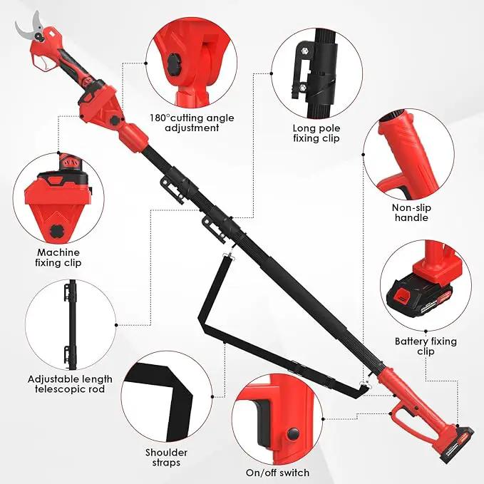 Electric Pruning Shears with Telescopic Rod, 50mm 1.96" Cutting Diameter Cordless Pruner with 2 Rechargeable Batteries, Tree Branch Cutter with SK7 Blade for Gardening Pruning by GreenHaven Gardens