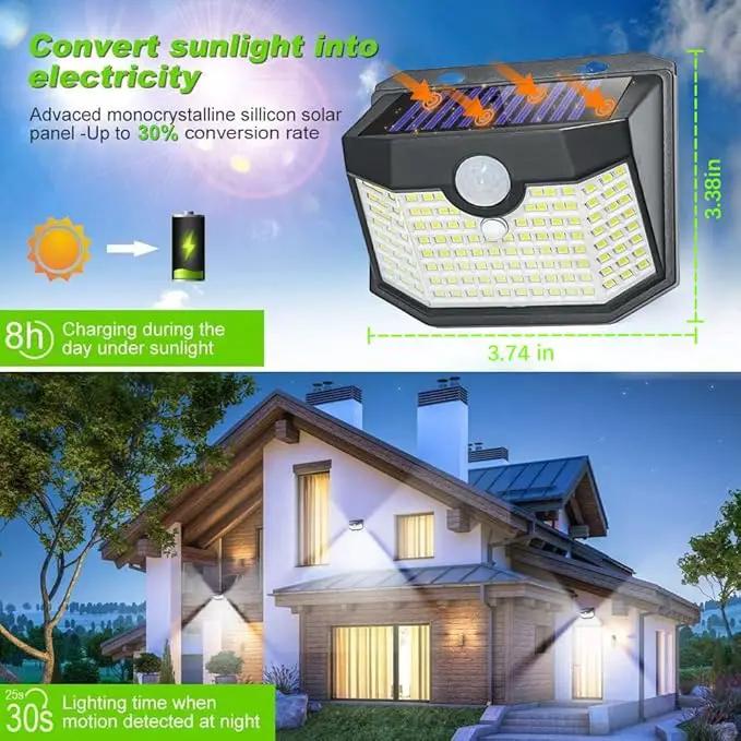 HMCITY 120 LED Outdoor Solar Lights with Motion Sensor and 3 Lighting Modes, IP65 Waterproof Wide Solar Wall Lights Ideal for Garden Patio Yard (Front Button 6Packs, Daylight White) by GreenHaven Gardens