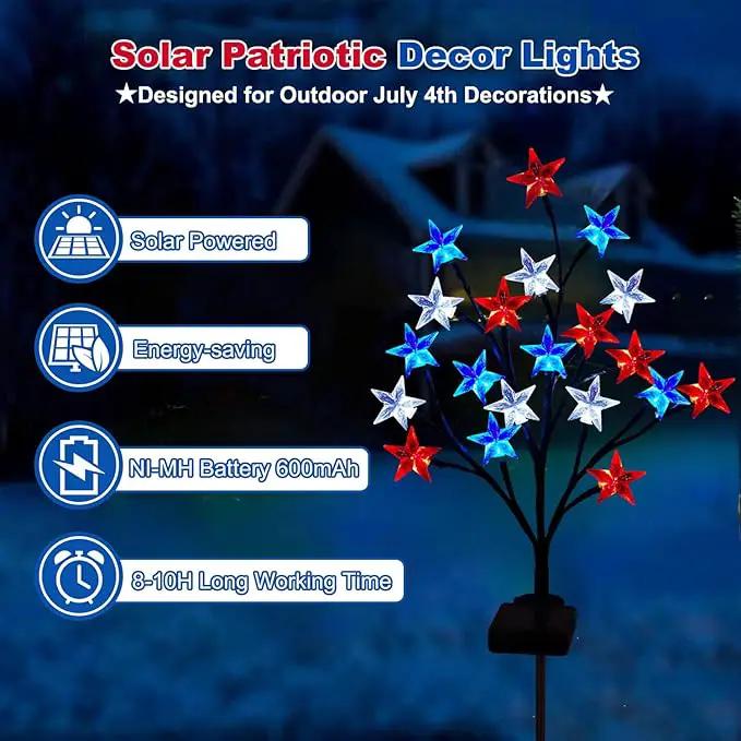 2 Packs Solar 4th of July Decorations Outdoor Lights, Solar Red White and Blue Star Pathway Lights, Waterproof Outdoor Patriotic Decorations Lights for July 4th Memorial Day Garden Yard Pathway Grave by GreenHaven Gardens