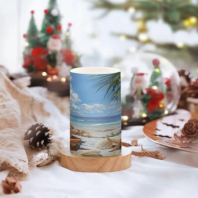Flickering Flameless Candles, Starfish Seashell Beach Palm LED Candles with Remote Timer, Set of 2 Battery Operated Candle for Valentine Wedding Birthday by GreenHaven Gardens